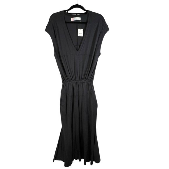 NWT‎ Free People Beach Gray Black V Neck Maxi Dress With Pockets Size XS Boho - Picture 1 of 9
